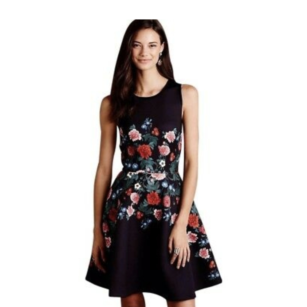 Erin Featherston scuba black floral dress